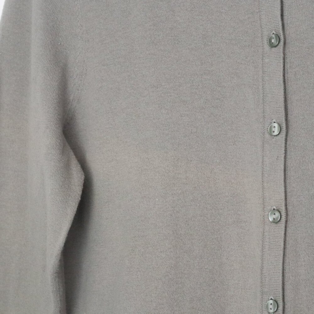 Loft | Soft Sage Green Grey Lightweight Button Front Crewneck Cardigan Sweater - Picture 9 of 13
